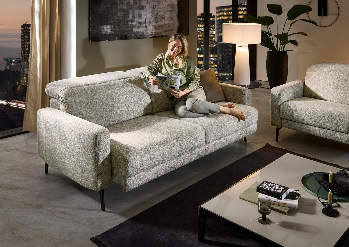 3-SITZER-SOFA Chenille Sandfarben  - Sandfarben/Schwarz, Design, Textil/Metall (210/82/107cm) - Dieter Knoll