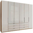 FALTTÜRENSCHRANK 300/216/58 cm 4-türig Champagner, Eiche Bianco  - Schieferfarben/Eiche Bianco, KONVENTIONELL, Glas/Holzwerkstoff (300/216/58cm) - Dieter Knoll