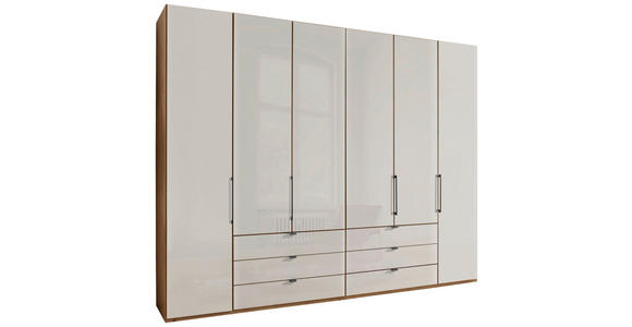 FALTTÜRENSCHRANK 300/216/58 cm 4-türig Champagner, Eiche Bianco  - Schieferfarben/Eiche Bianco, KONVENTIONELL, Glas/Holzwerkstoff (300/216/58cm) - Dieter Knoll