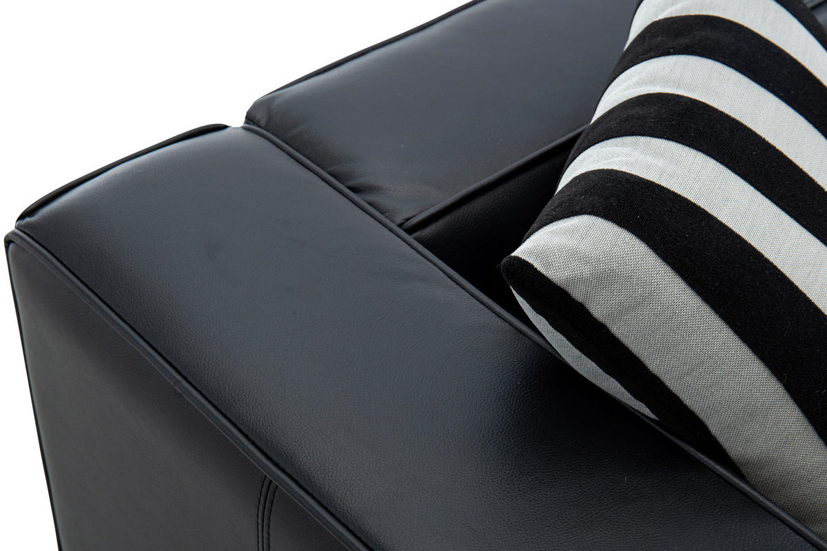 3-SITZER-SOFA LOTTA Lederlook Schwarz  - Schwarz/Weiß, Design, Kunststoff/Textil (232/66/95cm) - Livetastic