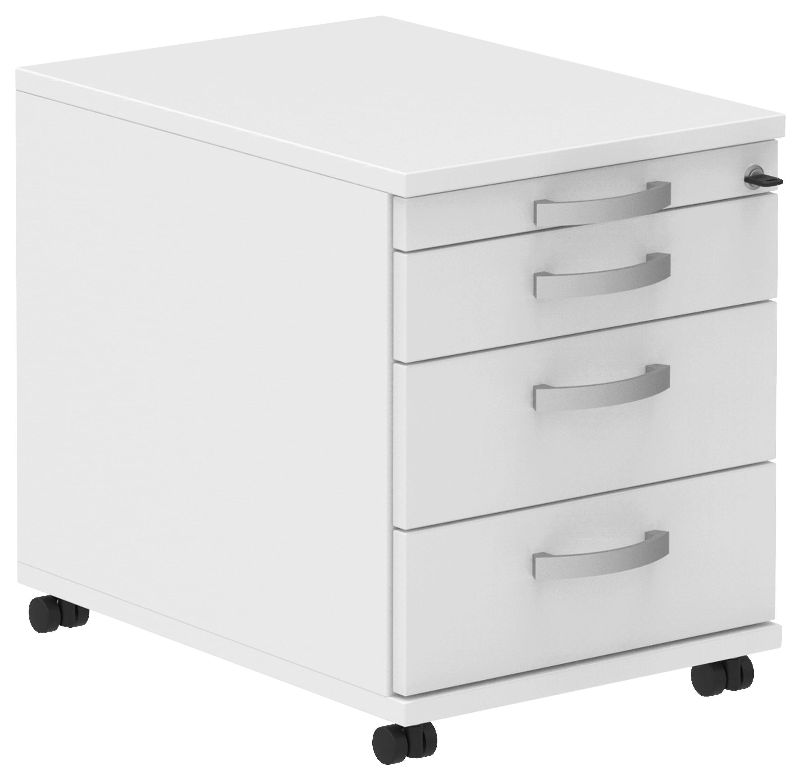 ROLLCONTAINER 42,7/54,4/60 cm  - Weiss/Alufarben, Konventionell, Holzwerkstoff/Metall (42,7/54,4/60cm) - Moderano