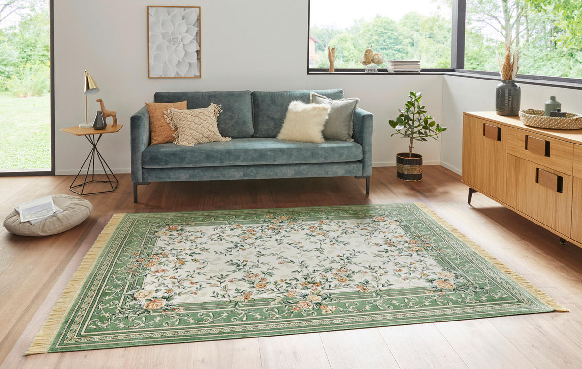 VINTAGE-TEPPICH 135/195 cm Naveh Creme, Hellgrün  - Creme/Hellgrün, Basics, Textil (135/195cm)