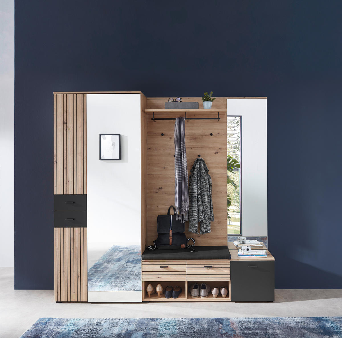 GARDEROBENSCHRANK  in 84/202,2/37,4 cm  - Schwarz/Eiche Artisan, Design, Holzwerkstoff/Metall (84/202,2/37,4cm) - Voleo