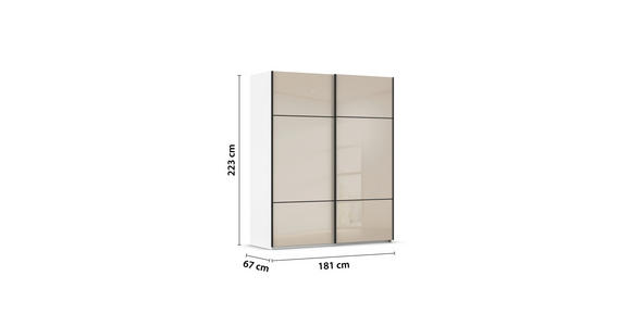 SCHWEBETÜRENSCHRANK in Weiß, Champagner - Champagner/Alufarben, KONVENTIONELL, Glas/Holzwerkstoff (181/223/67cm) - Novel