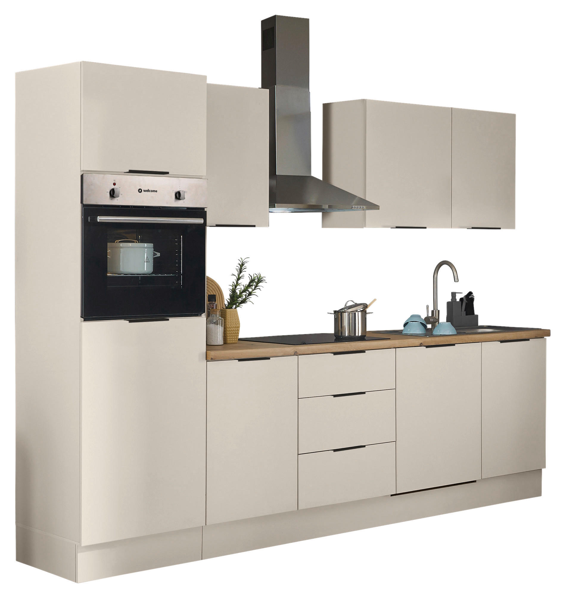 Thumbnail - Carryhome Küchenblock Multan, Kaschmir, Metall, 1 Schublade(n),3 Schublade(n) Schubladen, 280x211x60 cm, links aufbaubar...