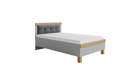 BETT Eiche massiv 120/200 cm Grau, Eichefarben  - Eichefarben/Grau, KONVENTIONELL, Holz/Textil (120/200cm) - Cantus