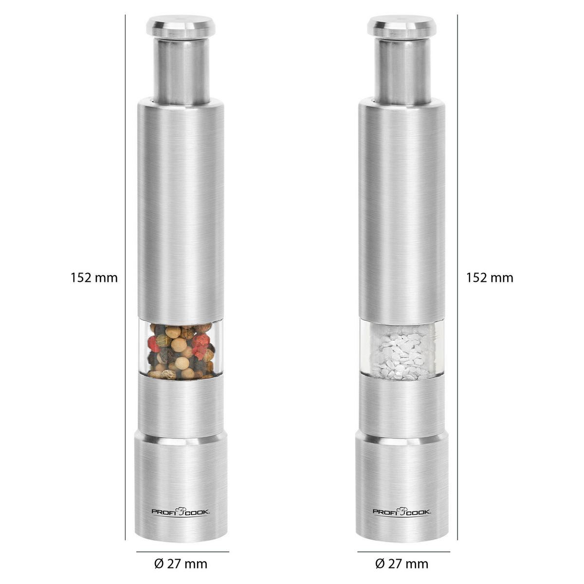 Pfeffer- und Salzmühle 2er Set  - Edelstahlfarben, Basics, Kunststoff/Metall (2,7/15,2/2,7cm) - Bomann