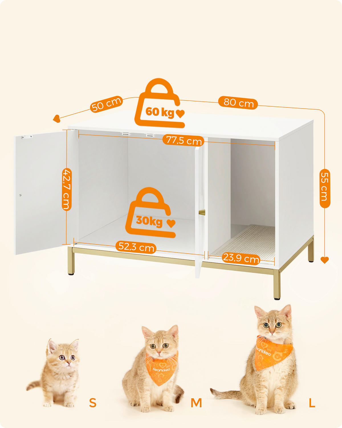 KATZENTOILETTE - Goldfarben/Weiß, Trend, Holzwerkstoff/Metall (80/55/50cm) - Boxxx