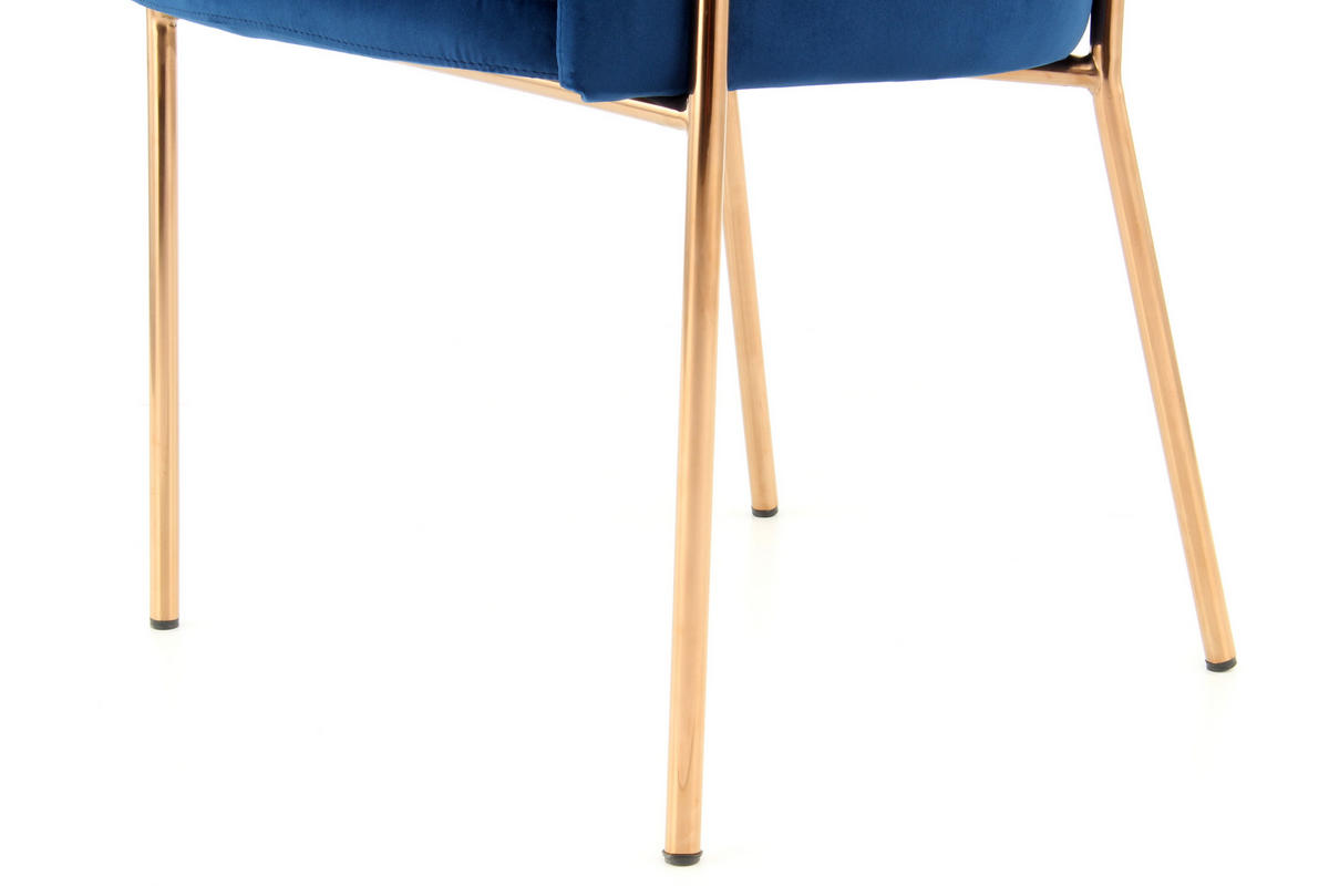 ARMLEHNSTUHL  in Edelstahl, Eisen Samt  - Blau/Goldfarben, Design, Holz/Kunststoff (58/79/57cm) - Kayoom
