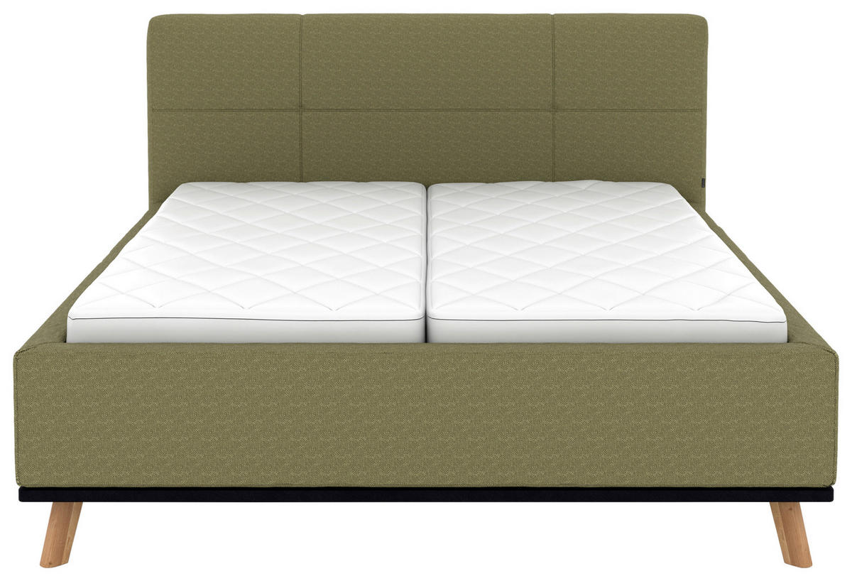 POLSTERBETT Matratze, Lattenrost, Bettkasten 180/200 cm  in Olivgrün  - Eichefarben/Weiß, Design, Holz/Textil (180/200cm) - Musterring