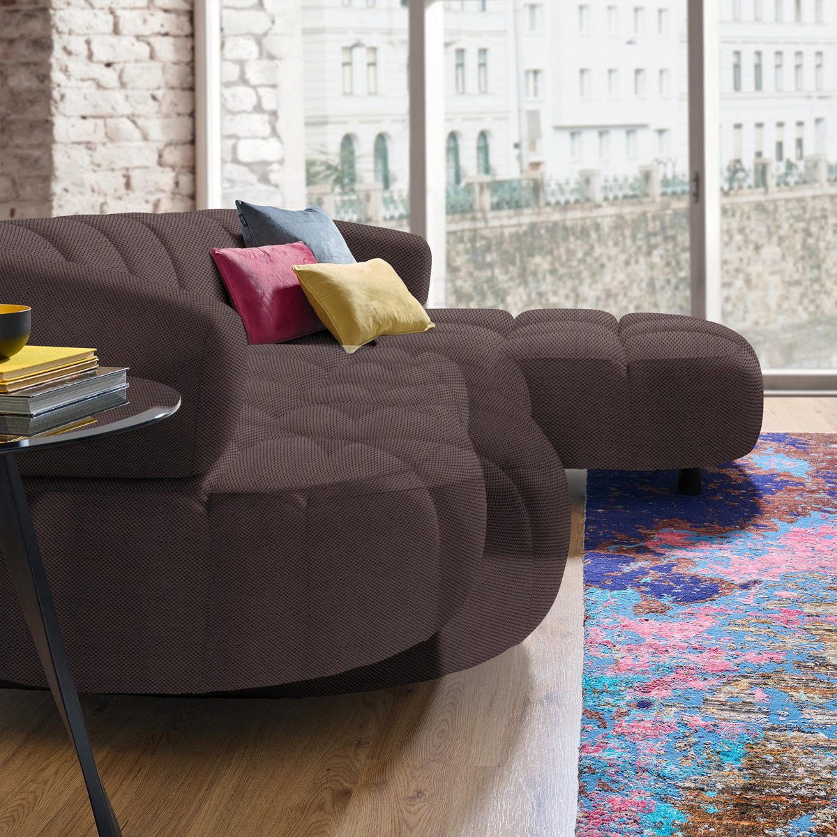 ECKSOFA in Webstoff Taupe  284/183 cm  - Taupe/Schwarz, Design, Holz/Textil (284/183cm) - Welnova