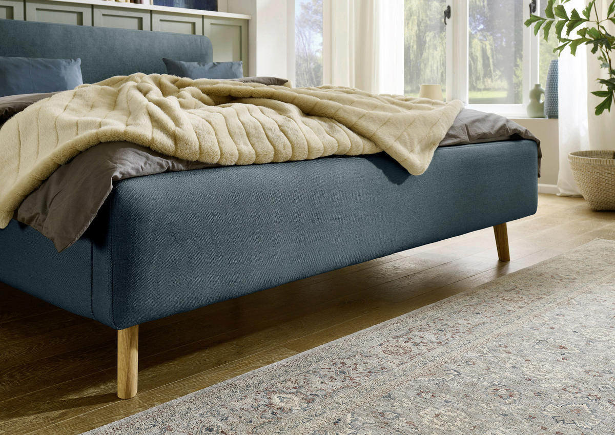 POLSTERBETT 180/200 cm  in Blau  - Blau/Eichefarben, Design, Holz/Textil (180/200cm) - Xora