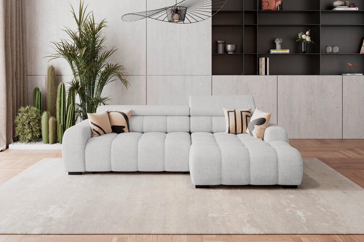 ECKSOFA Greige Webstoff  - Greige/Schwarz, Trend, Kunststoff/Textil (285/168cm) - Livetastic