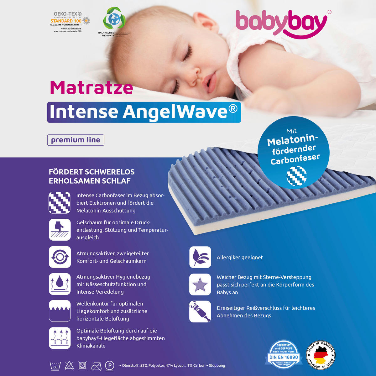BEISTELLBETTMATRATZE 89/49,5 cm  - Basics, Textil (89/49,5cm) - Babybay
