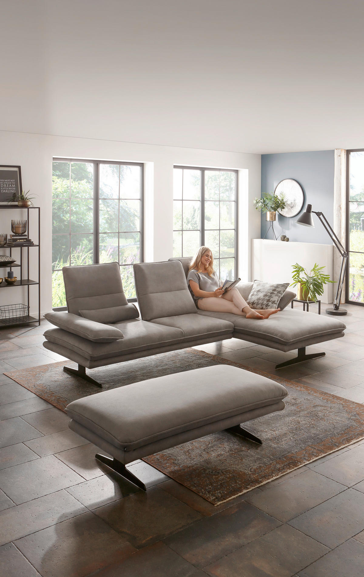 ECKSOFA Grau Mikrofaser  - Schwarz/Grau, Design, Textil/Metall (291/164cm) - Chilliano