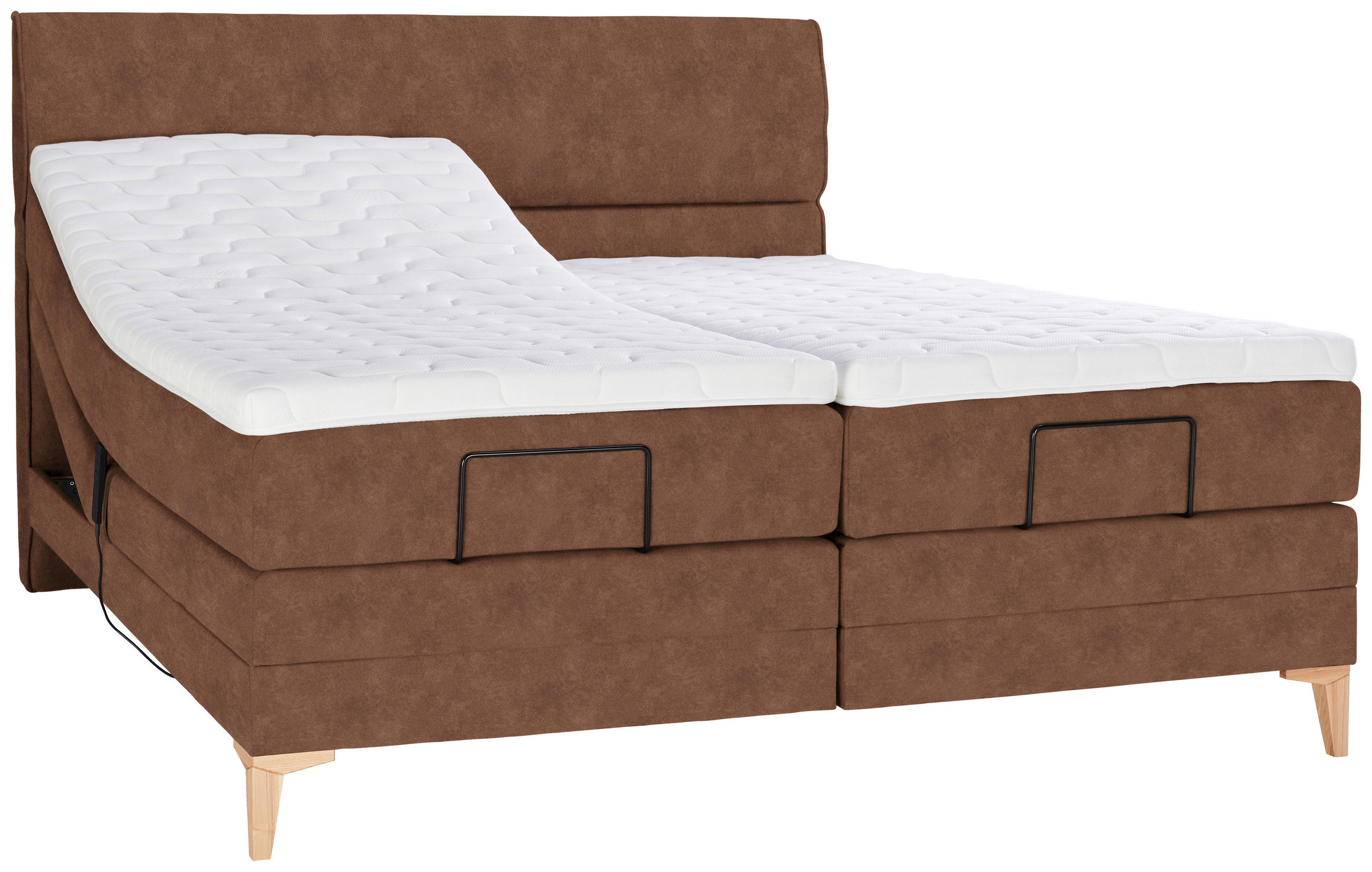 BOXSPRINGBETT 180/200 cm,  in Cognac, Matratze, Topper, motorische Verstellbarkeit, Fernbedienung, H3 + H3 = fest  - Eichefarben/Cognac, KONVENTIONELL, Holz/Textil (180/200cm) - Voleo