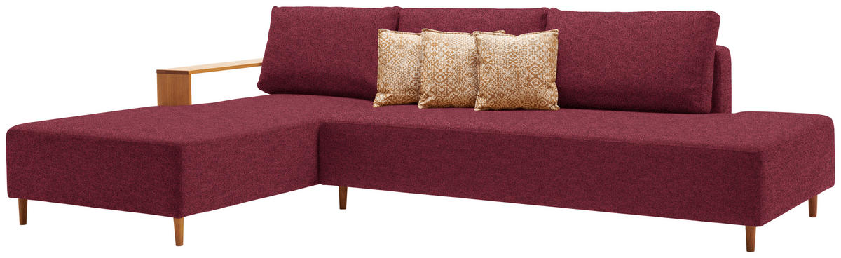 ECKSOFA in Flachgewebe Rot  - Eichefarben/Rot, Design, Holz/Textil (190/307cm) - Joka