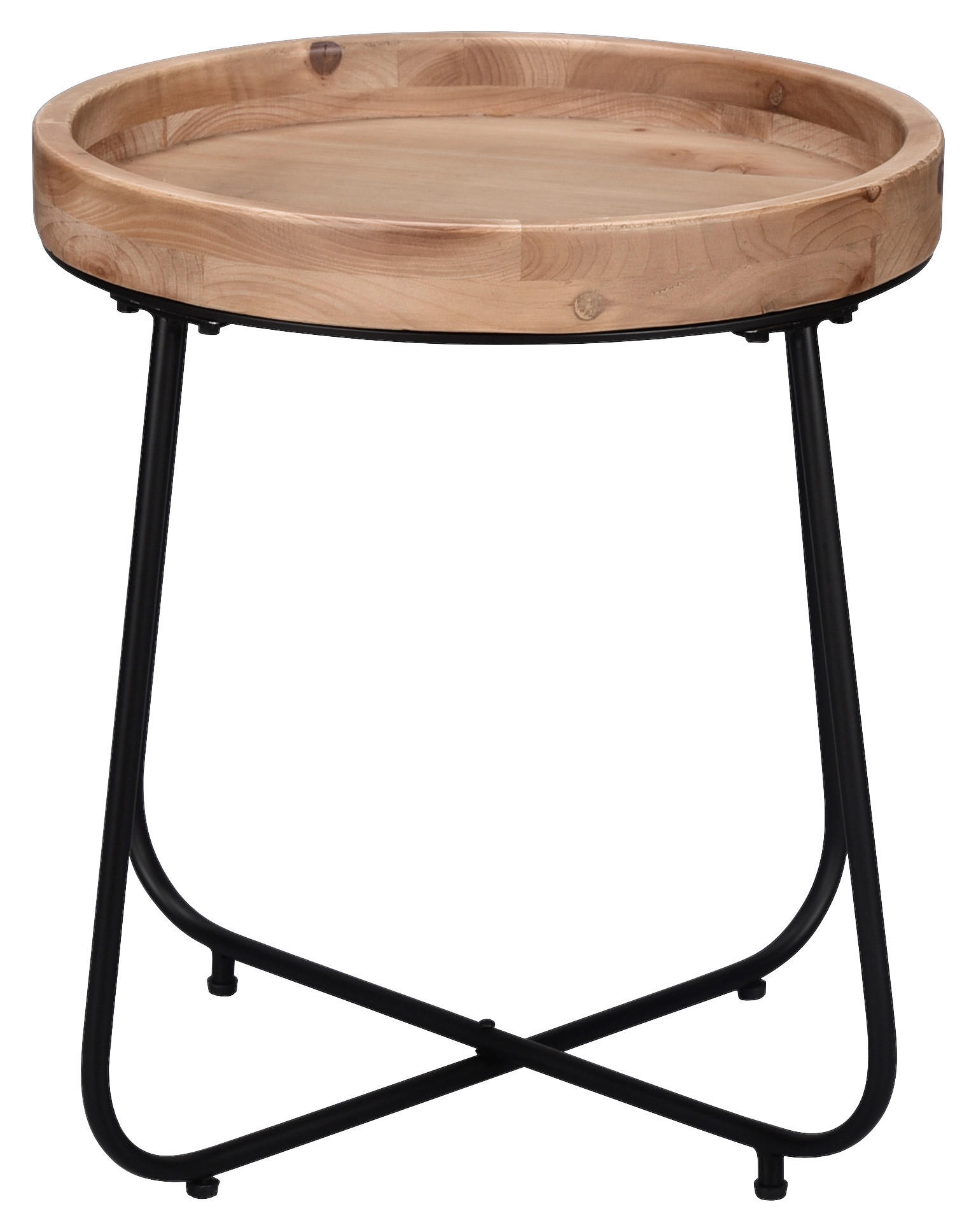BEISTELLTISCH 52/52/48 cm Tanne furniert Schwarz, Tannenholzfarben rund  - Tannenholzfarben/Schwarz, MODERN, Holz/Holzwerkstoff (52/52/48cm)