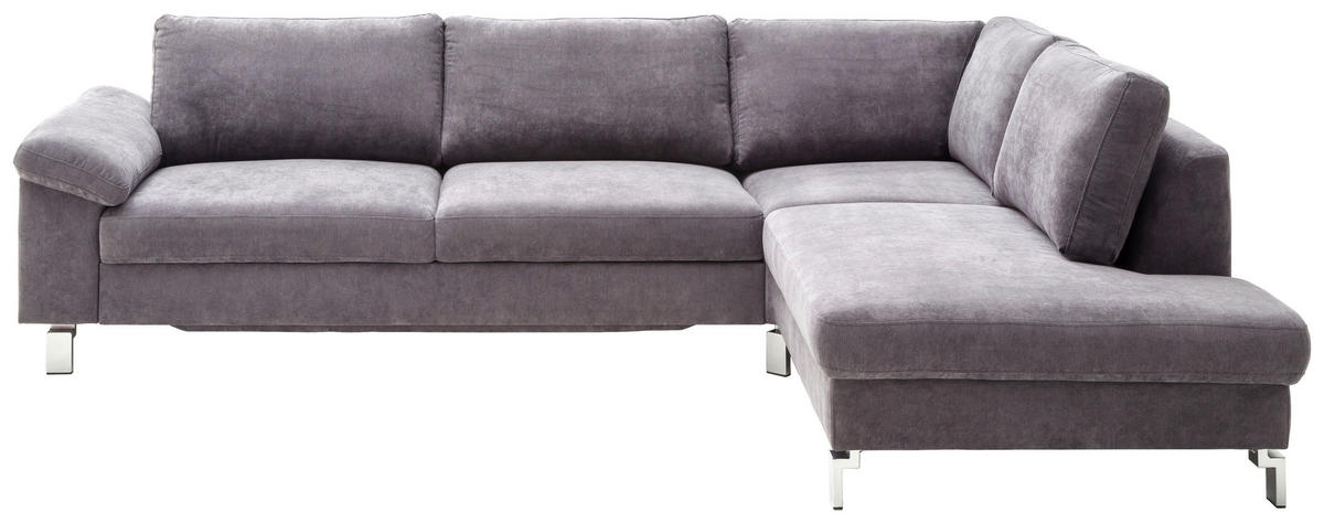 ECKSOFA Velours Grau  - Chromfarben/Grau, Design, Textil/Metall (281/200cm) - Hom`in