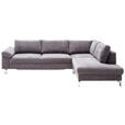 ECKSOFA  in Velours Grau  281/200 cm  - Chromfarben/Grau, Design, Textil/Metall (281/200cm) - Hom`in