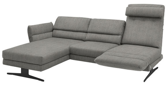 ECKSOFA Hellgrau Flachgewebe  - Hellgrau/Schwarz, Design, Textil/Metall (176-217/279-327cm) - Dieter Knoll