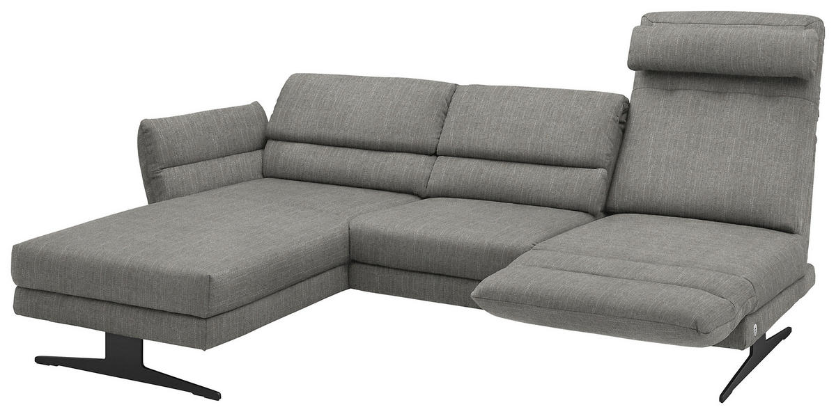 ECKSOFA in Flachgewebe Hellgrau  176-217/279-327 cm  - Hellgrau/Schwarz, Design, Textil/Metall (176-217/279-327cm) - Dieter Knoll
