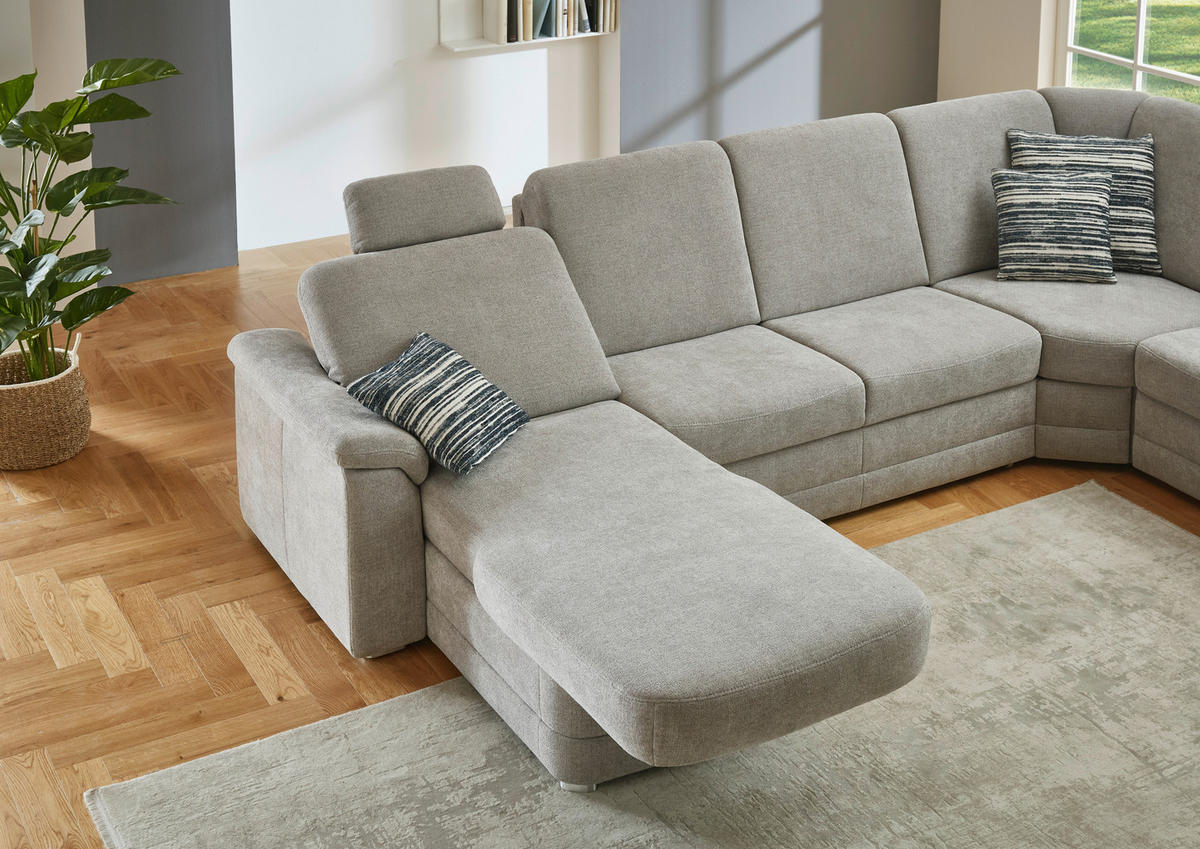 WOHNLANDSCHAFT  in Chenille Hellgrau  - Hellgrau/Alufarben, KONVENTIONELL, Holz/Textil (160/329/235cm) - Beldomo Comfort