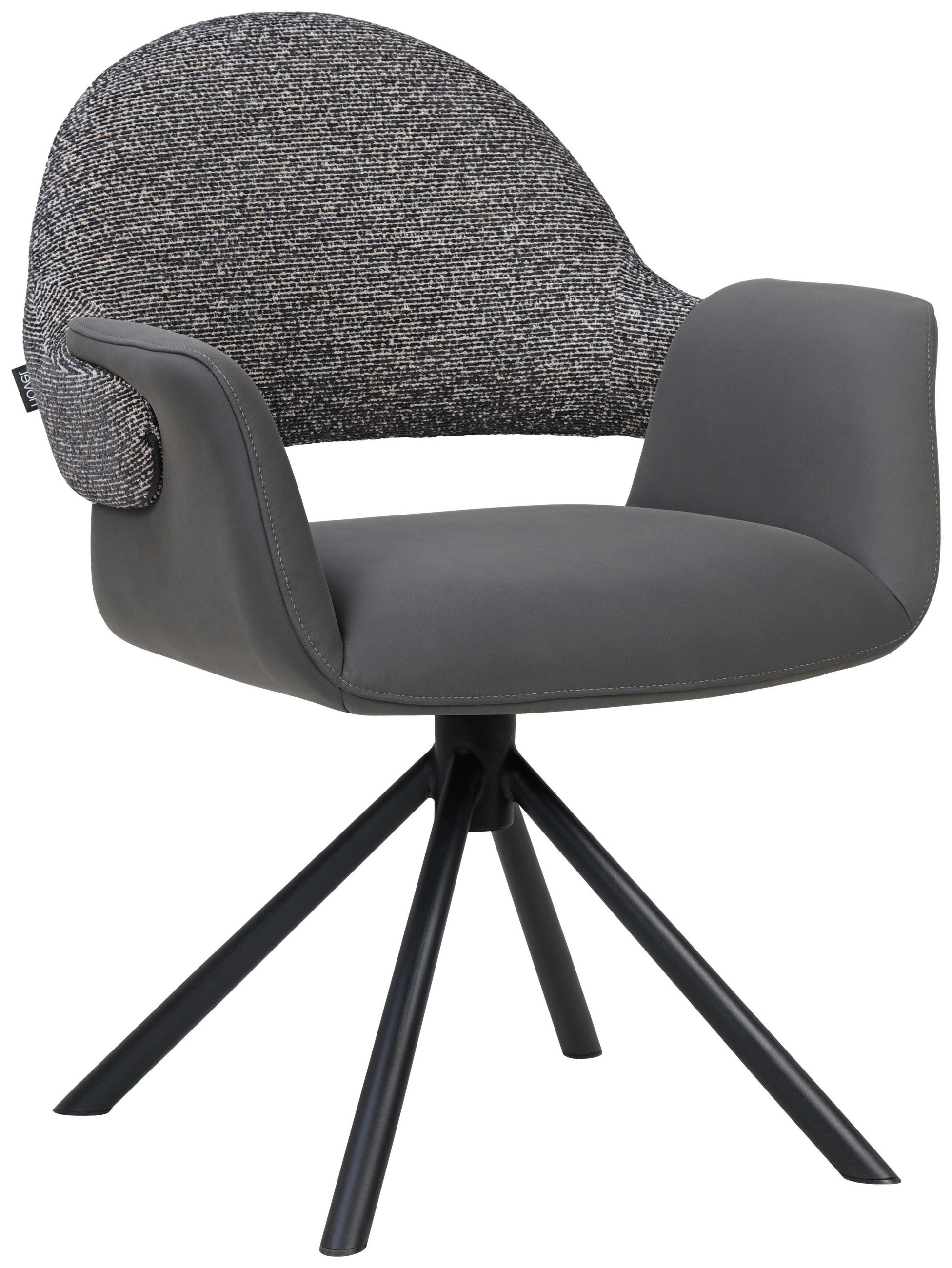 ARMLEHNSTUHL  Sitzfläche 360° drehbar, inklusive Armlehnen, automatische Rückholfunktion Webstoff Echtleder  - Schwarz, Design, Leder/Textil (62,5/86/64cm) - Novel