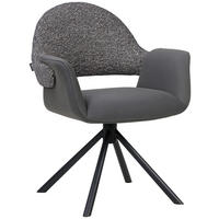 ARMLEHNSTUHL  Sitzfläche 360° drehbar, inklusive Armlehnen, automatische Rückholfunktion Webstoff Echtleder  - Schwarz, Design, Leder/Textil (62,5/86/64cm) - Novel