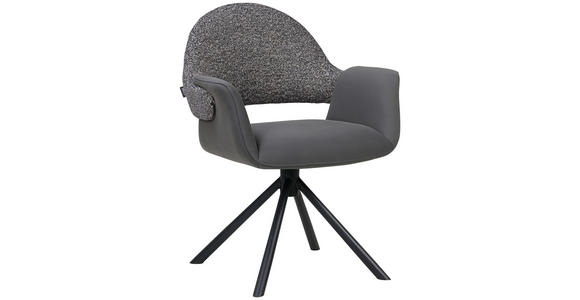 ARMLEHNSTUHL  Sitzfläche 360° drehbar, inklusive Armlehnen, automatische Rückholfunktion Webstoff Echtleder  - Schwarz, Design, Leder/Textil (62,5/86/64cm) - Novel