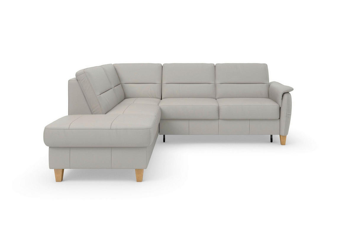 ECKSOFA PALMERA E Hellgrau Kombination Echtleder/Stoff Mikrofaser Stauraum  - Eichefarben/Hellgrau, Basics, Leder/Holz (212/236cm) - Sit & More