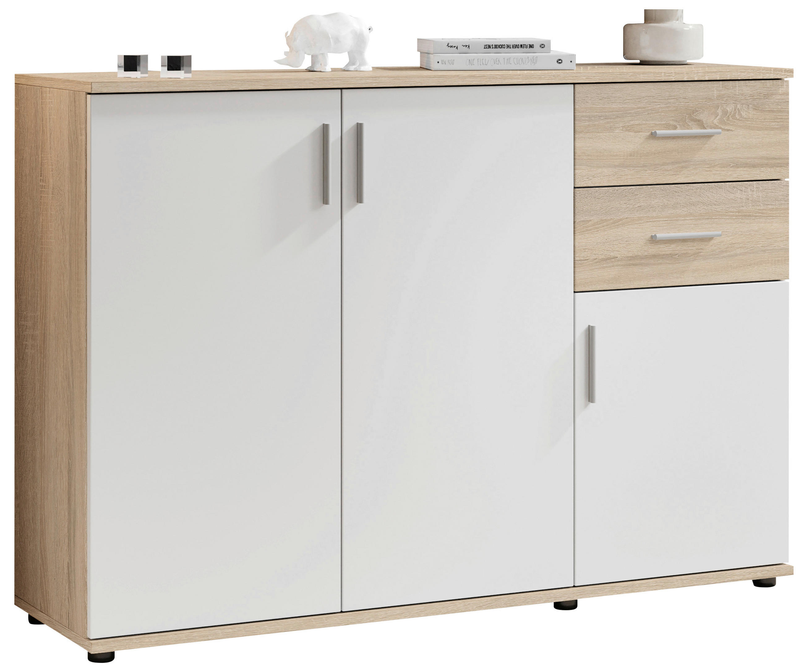 KOMÓD 120/84/35 cm  - Sonoma tölgy/ezüstszínű, Design, műanyag/faalapú anyag (120/84/35cm) - Xora