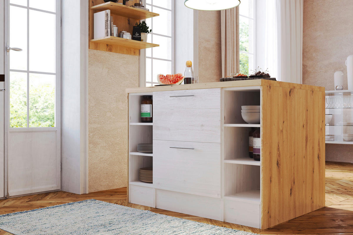 KÖKSÖ 124/91/90 cm  i vit, lärkfärgad  - stålfärgad/vit, Lifestyle, metall/trämaterial (124/91/90cm) - Respekta