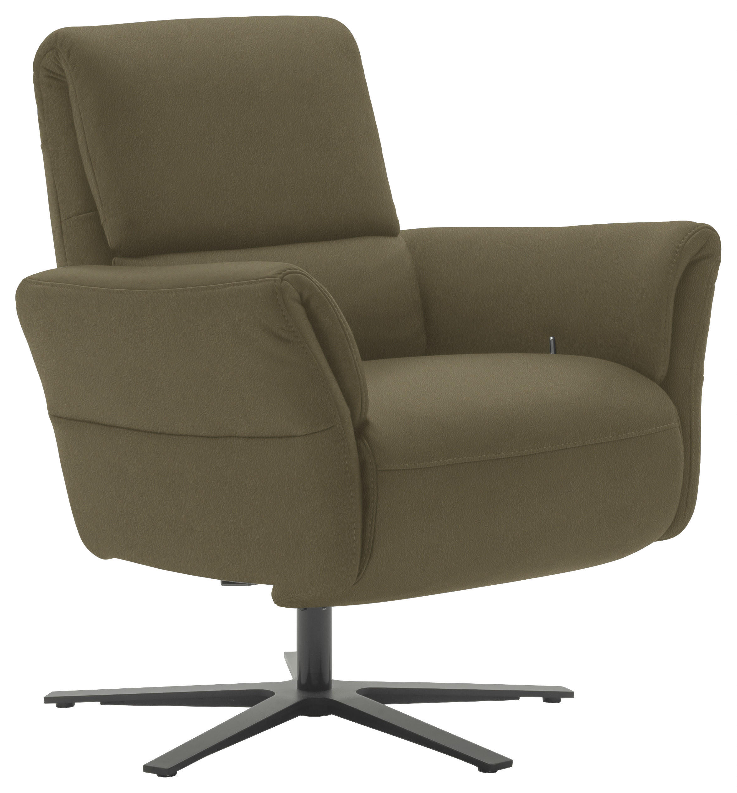 RELAXSESSEL Echtleder Relaxfunktion, Kopfteilverstellung, Nackenkissen    - Schwarz/Olivgrün, Design, Leder/Metall (81/118/82cm) - Schöner Wohnen