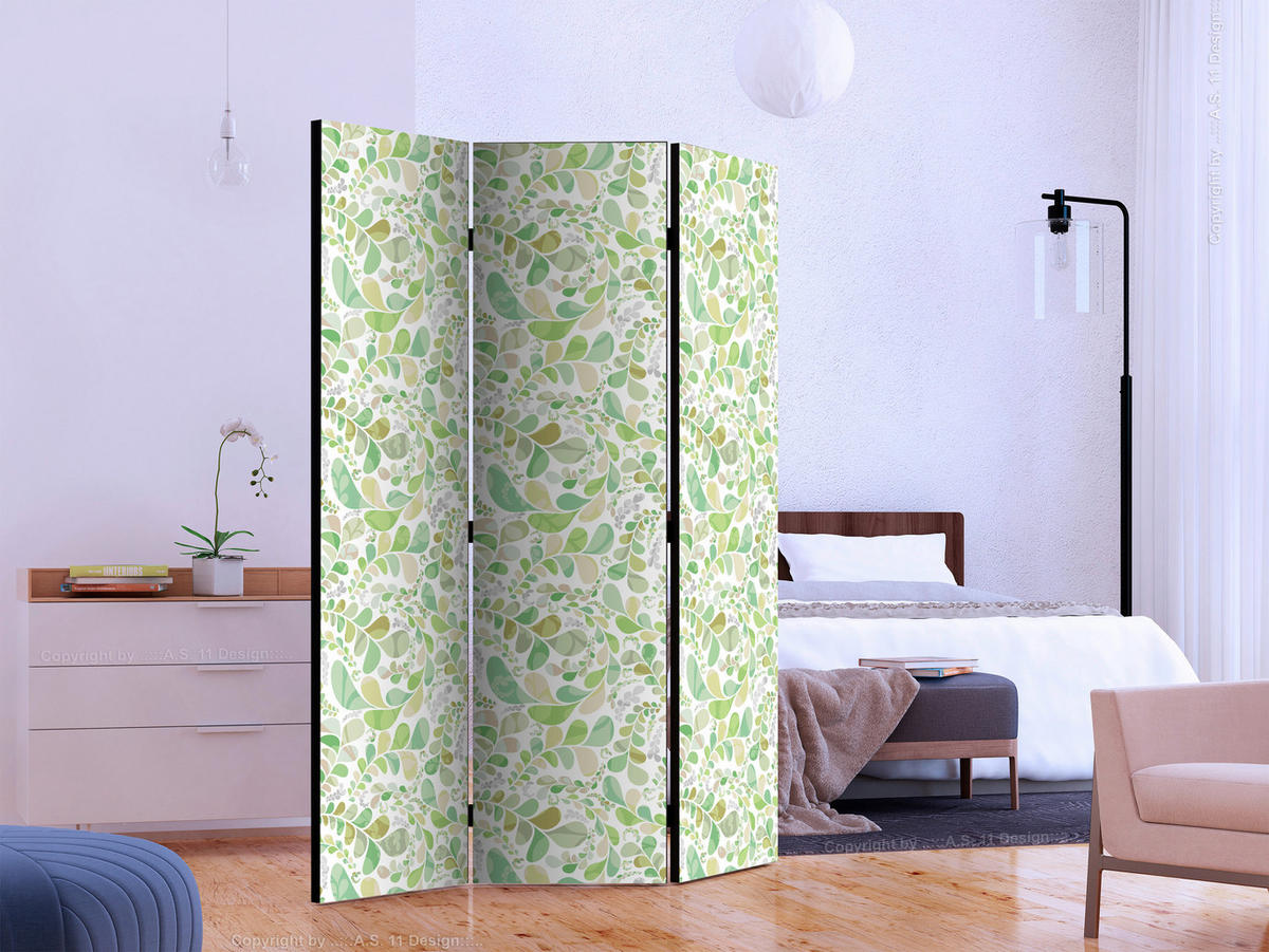 PARAVENT mit 3  Flügel - Weiß/Hellgrün, Basics, Holz/Textil (135/172/3cm) - artgeist