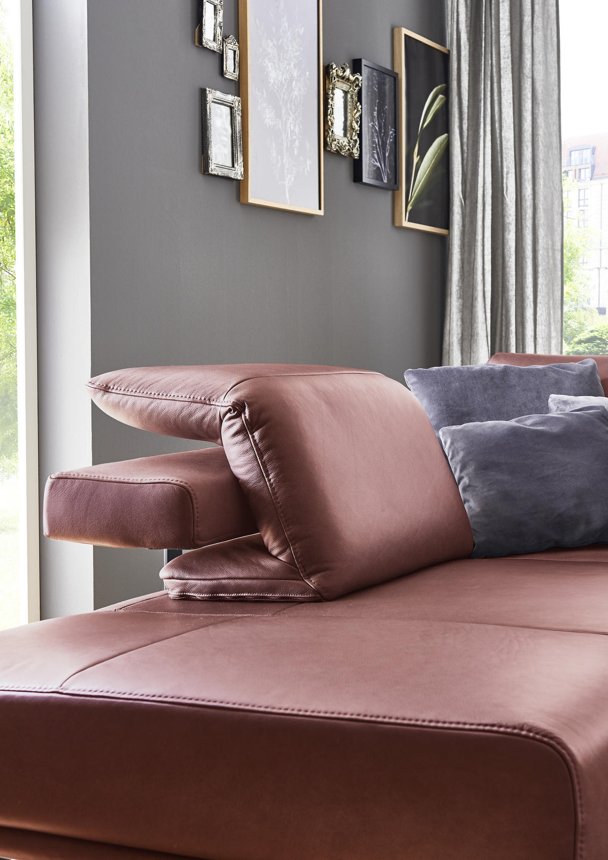 ECKSOFA in Echtleder Weinrot  - Anthrazit/Weinrot, Design, Leder/Metall (255/325cm) - Dieter Knoll
