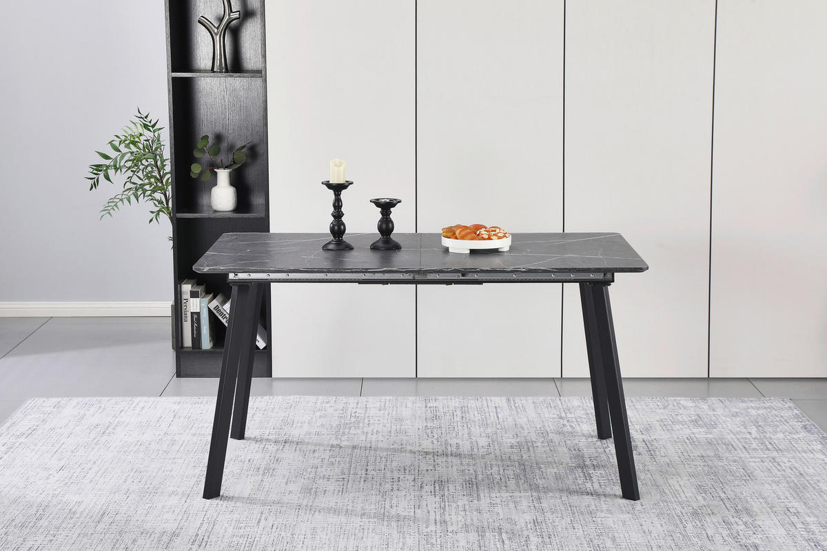 ESSTISCH Grau rechteckig  ausziehbar  - Schwarz/Grau, KONVENTIONELL, Holzwerkstoff/Metall (140/180/75/80cm) - MID.YOU