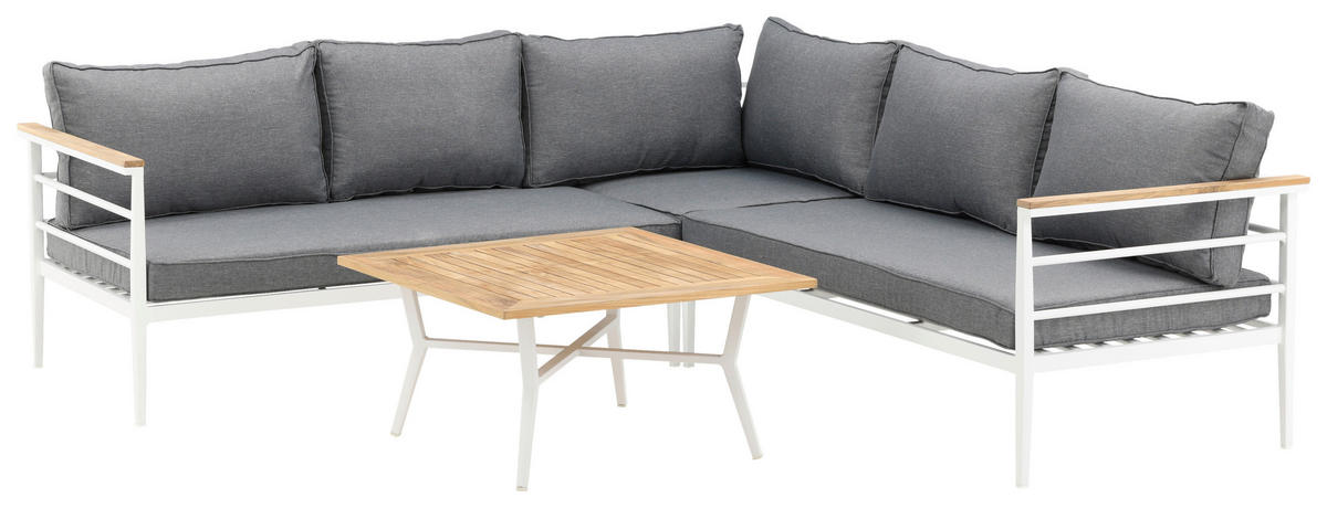 LOUNGEGARNITUR 233/233 cm Teakholz Aluminium  - Weiß, KONVENTIONELL, Holz/Metall (233/233cm) - Gardenson