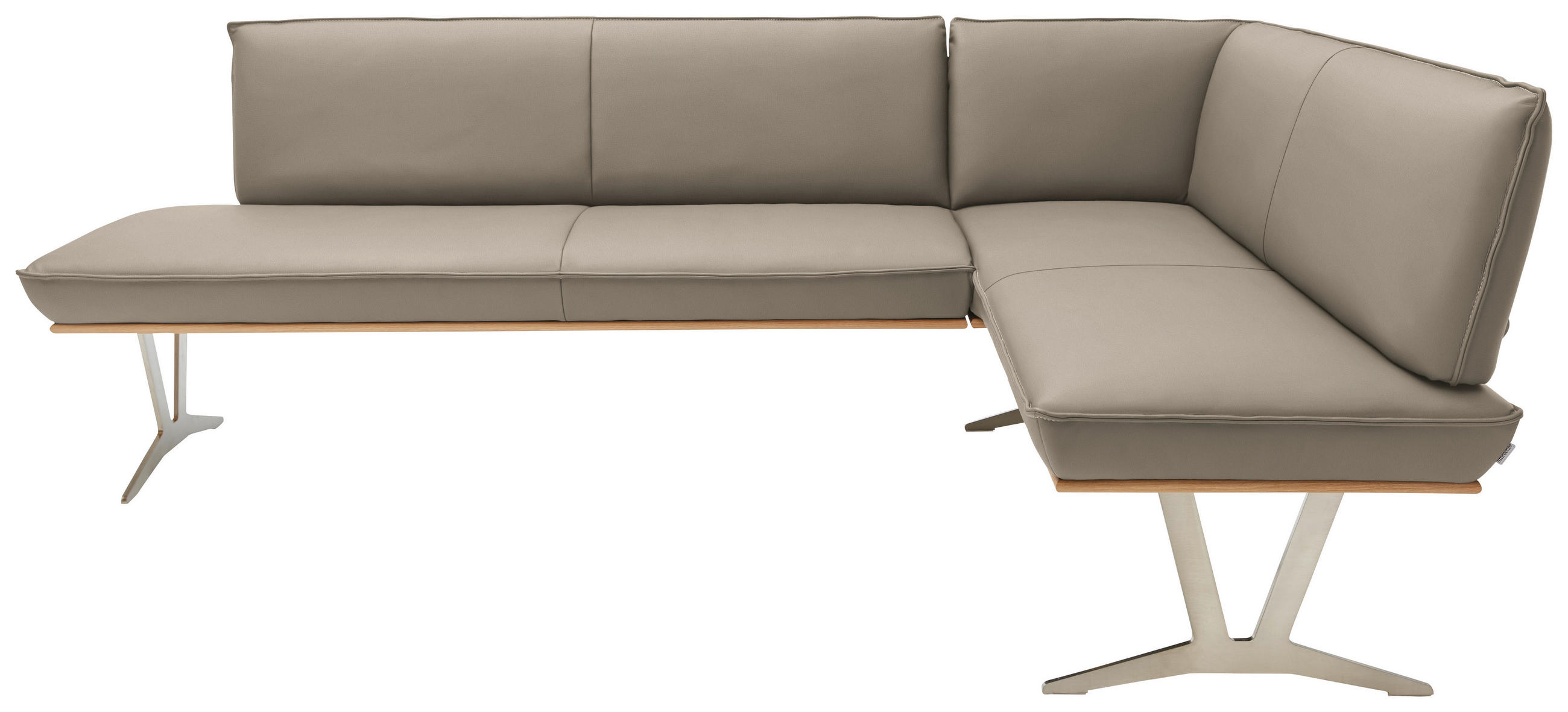 ECKBANK in Holz, Metall, Leder Taupe  - Taupe/Edelstahlfarben, Design, Leder/Holz (237/162cm) - Ambiente