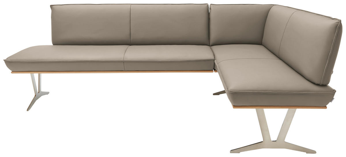 ECKBANK in Holz, Metall, Leder Taupe  - Taupe/Edelstahlfarben, Design, Leder/Holz (217/152cm) - Ambiente