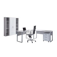 BÜRO erweiterbar, in verschiedenen Holz-Dekoren erhältlich, Schreibtisch seitenverkehrt montierbar, abschließbar Grau, Weiß Hochglanz - Weiß Hochglanz/Grau, MODERN, Holzwerkstoff - MID.YOU