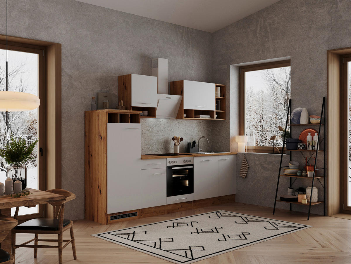 KÜCHENBLOCK 280 cm   in Weiss, Wildeiche  - Wildeiche/Weiss, Basics, Holzwerkstoff/Metall (280cm) - Respekta
