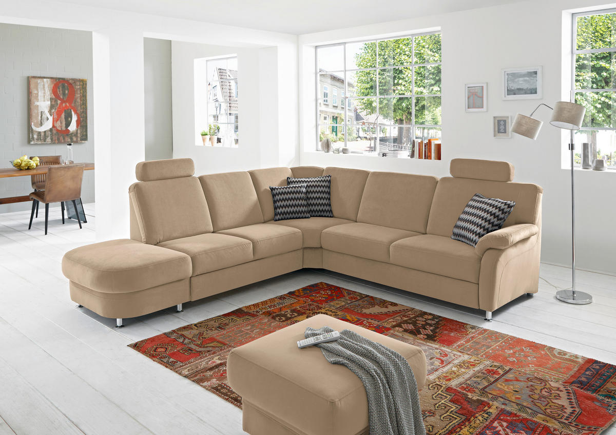 ECKSOFA in Flachgewebe Hellbraun  - Hellbraun/Alufarben, Konventionell, Textil/Metall (289/269cm) - Beldomo System