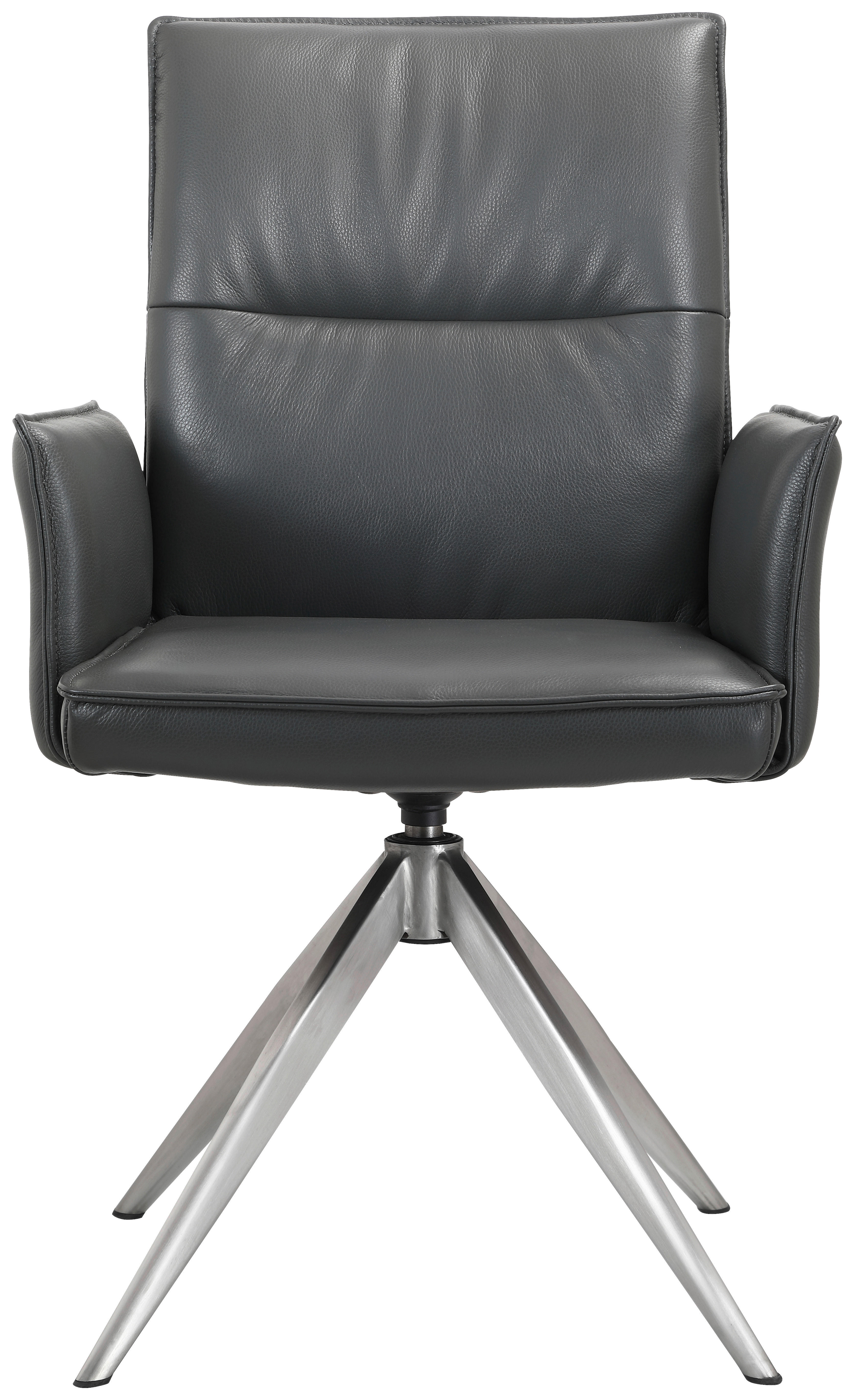 STOL MED ARMSTÖD rostfritt stål äkta läder pigmenterad  - stålfärgad/antracit, Design, metall/läder (57/92/63,5cm) - Novel