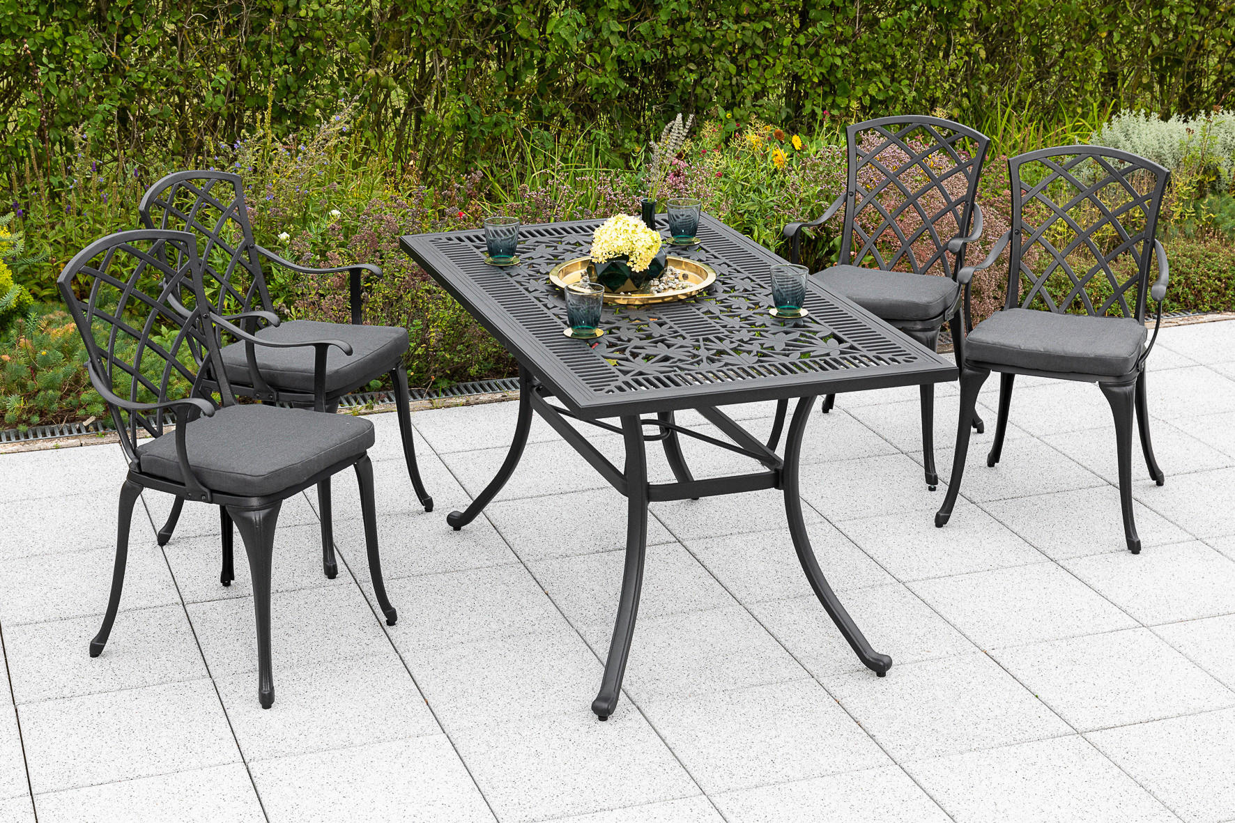GARTENSET Aluminium  - Graphitfarben/Grau, MODERN, Textil/Metall - Gardenson