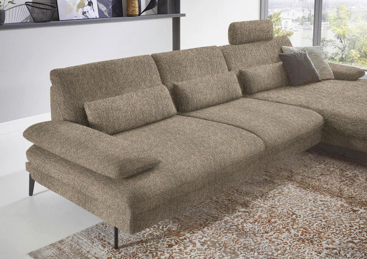ECKSOFA in Chenille Braun, Grün  - Schwarz/Braun, Design, Textil/Metall (310/180cm) - Dieter Knoll
