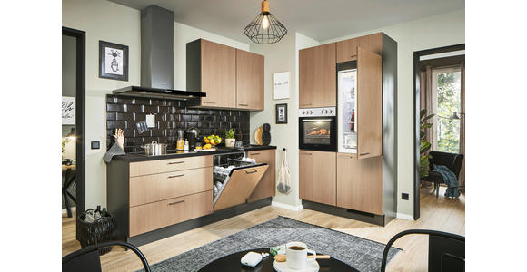 ECKKÜCHE 220/120 cm  in Graphitfarben, Schwarz, Eichefarben  - Eichefarben/Schwarz, Design, Holzwerkstoff/Metall (220/120cm) - Xora