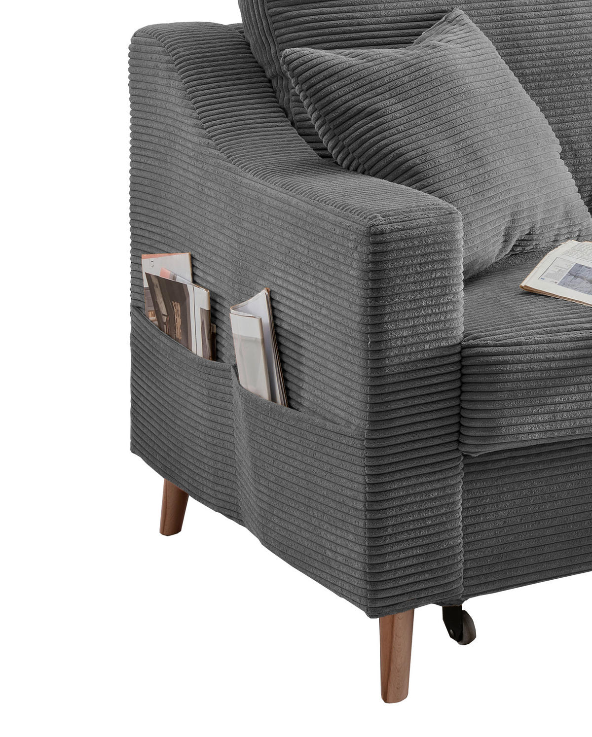 ECKSOFA in Cord Grau  - Naturfarben/Grau, Design, Holz/Textil (228/150cm) - P & B