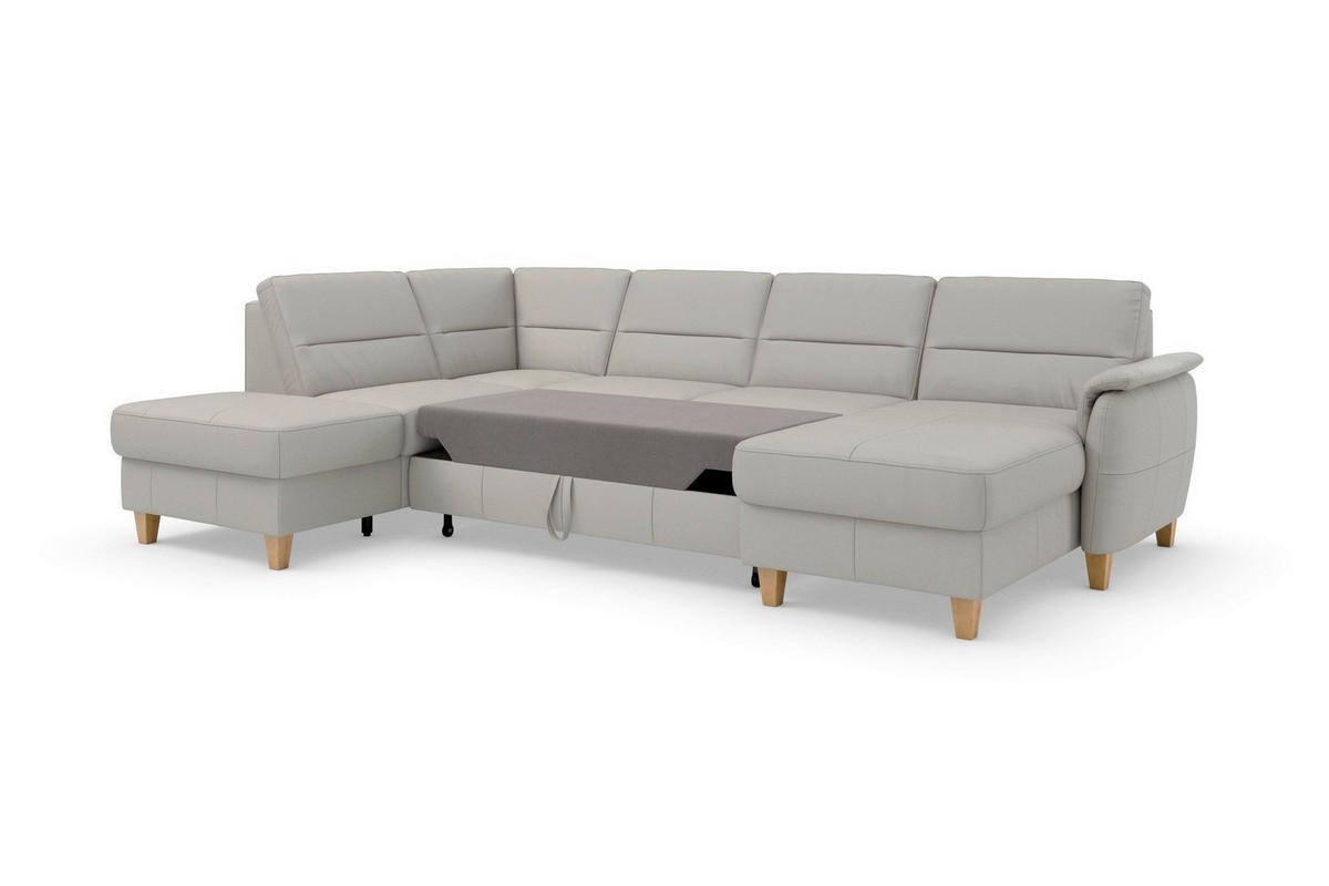 SEDACIA SÚPRAVA, textil, koža, svetlosivá - farba duba/svetlosivá, Basics, koža/drevo (212/308/163cm) - Sit & More