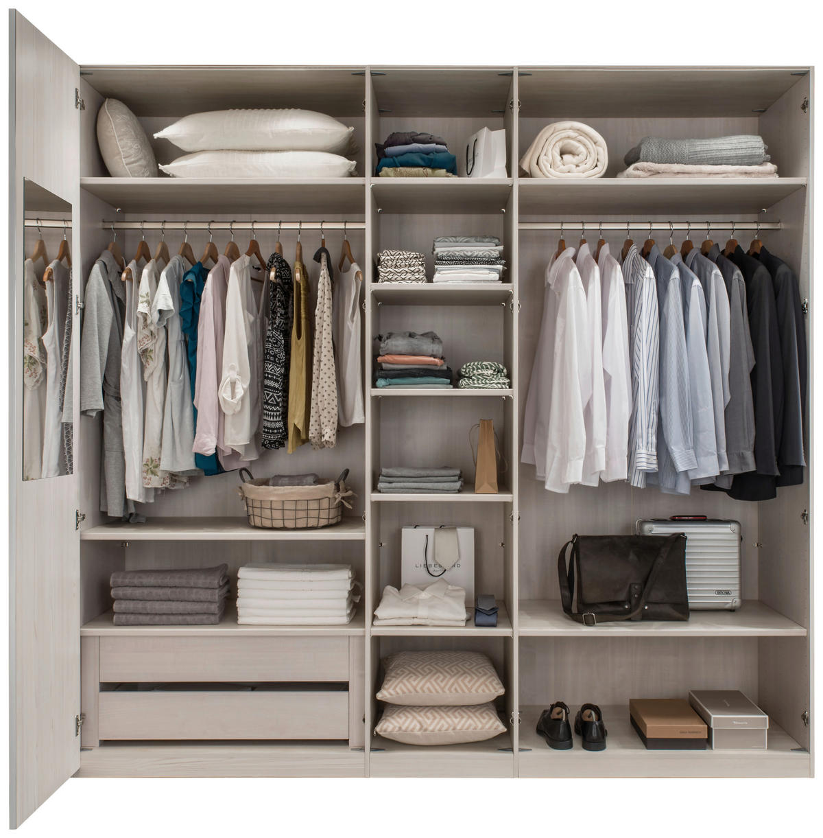 DREHTÜRENSCHRANK in Grau, Weiss  - Chromfarben/Weiss, Modern, Glas/Holzwerkstoff (250/216/58cm) - Novel